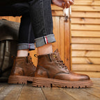 Damen robuste Schnürboots aus hochwertigem Kunstleder
