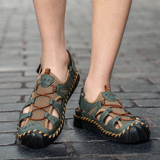 Damen Sportliche Leder-Sandalen mit atmungsaktiven Einsätzen und rutschfester Sohle R&B