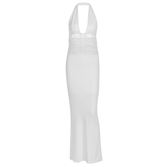 Damen Maxi-Kleid mit tiefem V-Ausschnitt und taillierter Silhouette R&B