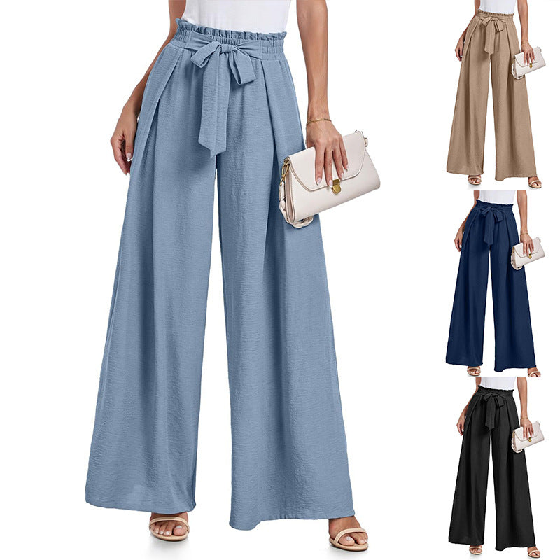 Damen weite Hochbundhose mit Taillengürtel und fließendem Stoff R&B