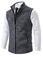 Herren elegante Strickweste mit hohem Kragen und praktischen Reißverschlusstaschen R&B