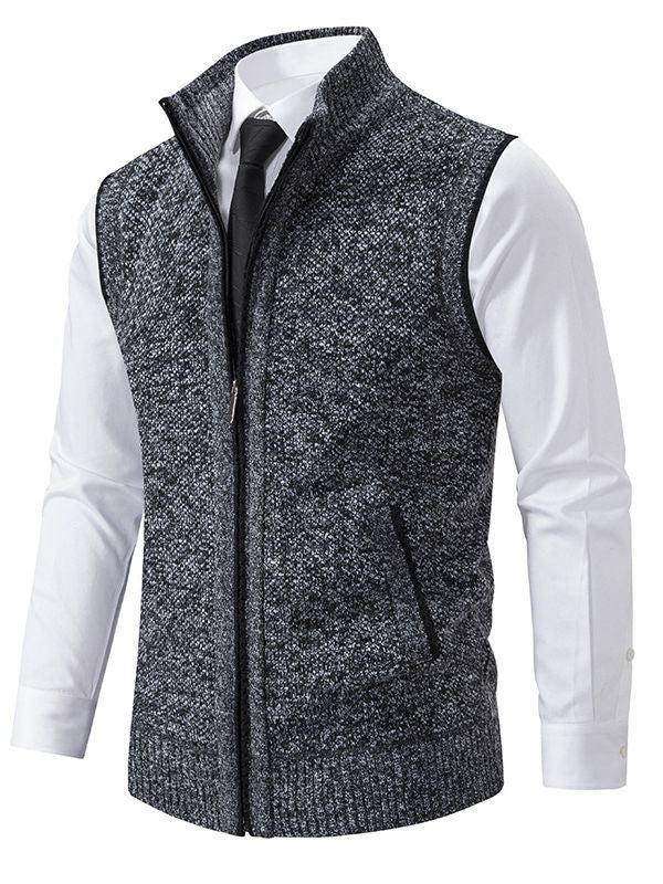 Herren elegante Strickweste mit hohem Kragen und praktischen Reißverschlusstaschen R&B