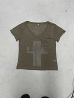 Damen V-Ausschnitt T-Shirt mit stilvollem Nieten-Dekor R&B