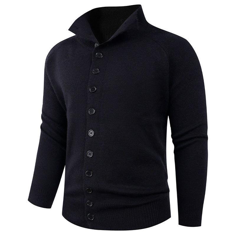 Herren Strickpullover mit hohem Kragen und Knopfverschluss R&B