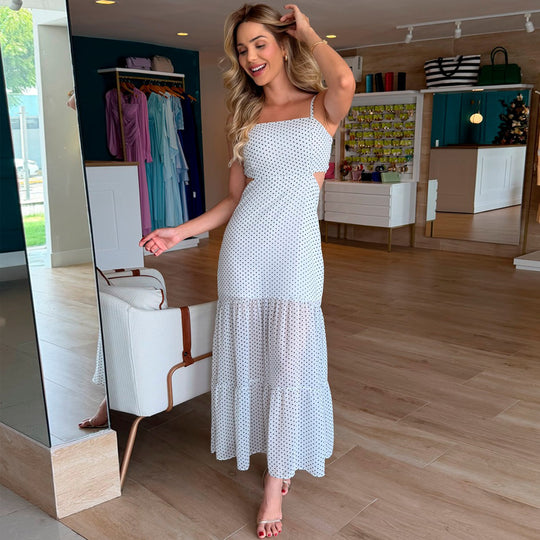 Damen Maxikleid mit ausgeschnittenen Details und gerafftem Volant R&B