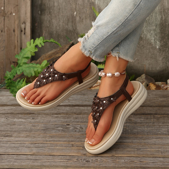 Damen Sandalen mit floralem Dekor und komfortablem Wedge-Design R&B
