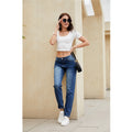 Damen gerade geschnittene Jeans mit Vintage-Details