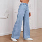 Damen Weite Denim-Hose mit elastischem Bund und lässigem Schnitt R&B