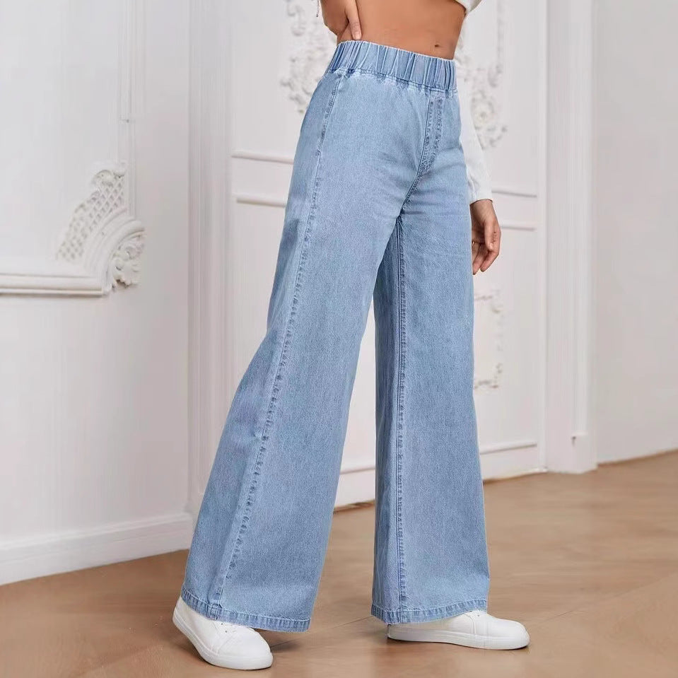 Damen Weite Denim-Hose mit elastischem Bund und lässigem Schnitt R&B