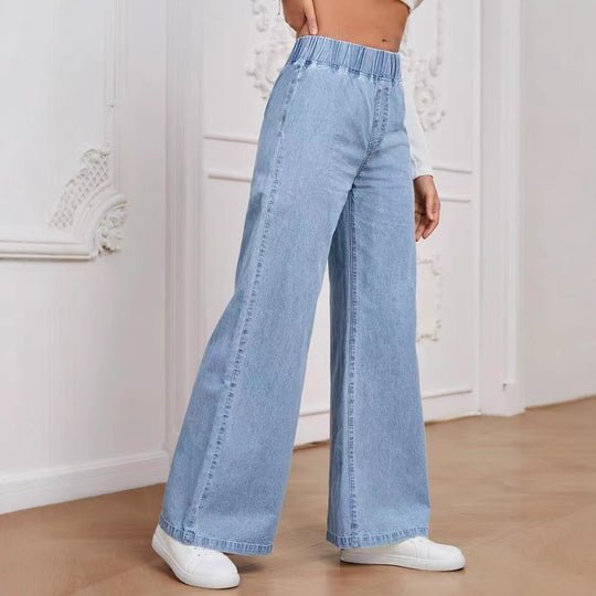 Damen Weite Denim-Hose mit elastischem Bund und lässigem Schnitt R&B