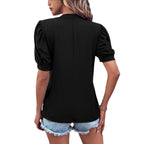 Damen elegantes Blusenshirt mit Puffärmel und V-Ausschnitt R&B