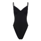 Damen eleganter Bodysuit mit Spitzenakzenten und verstellbaren Trägern R&B