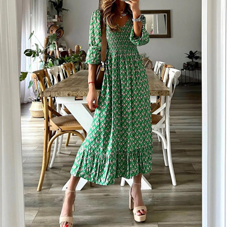 Damen Maxikleid mit detailreicher Raffung und voluminösen Ärmeln R&B