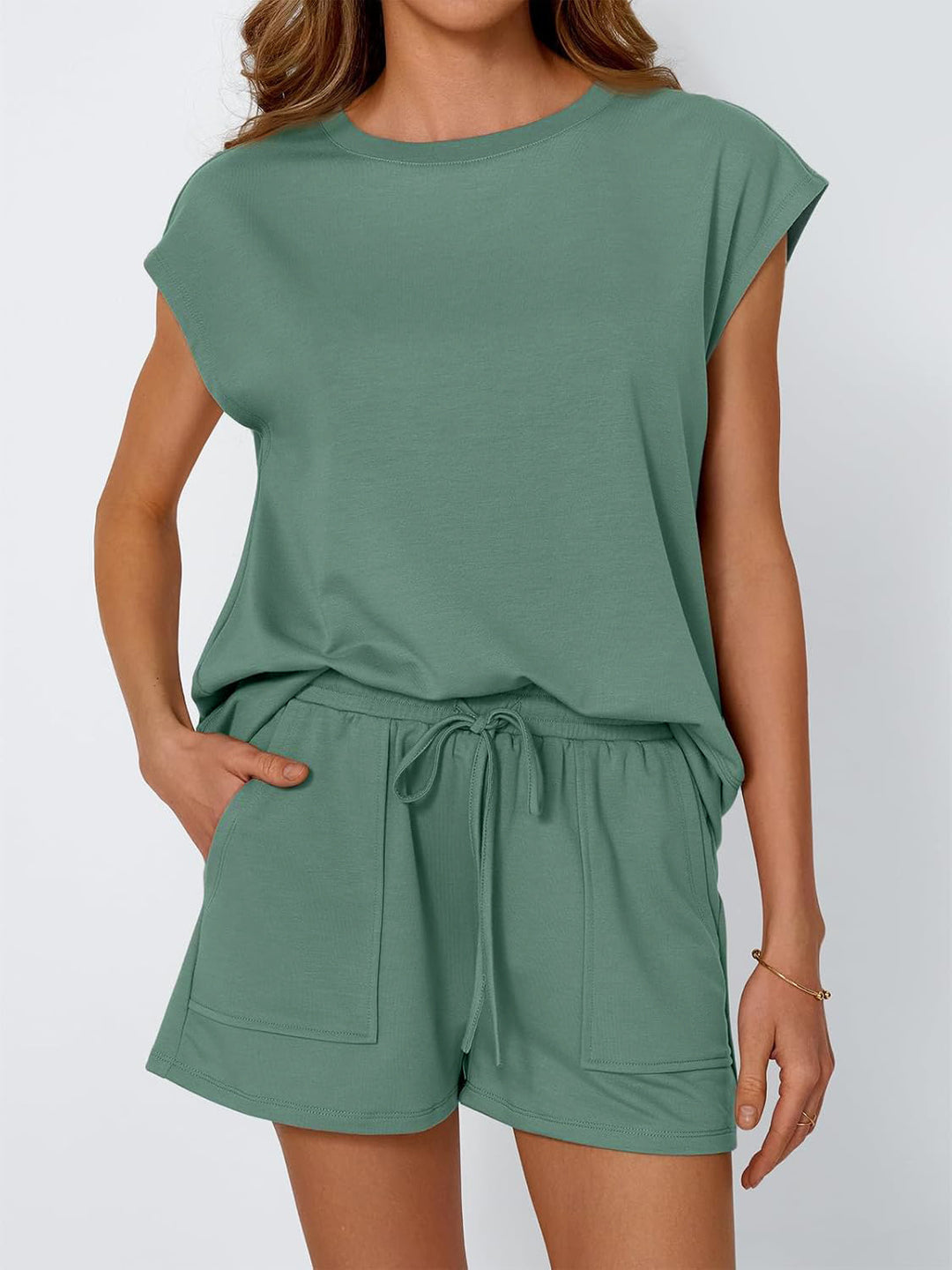 Damen lässiges Zweiteiliges Set mit weitem Oberteil und Shorts R&B