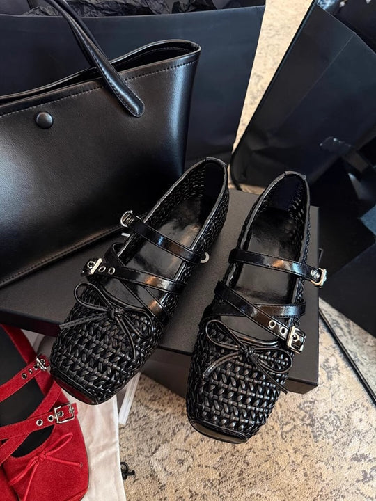 Damen Ballerina-Schuhe mit dekorativem Netzdesign und komfortablem Riemen R&B