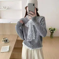Damen Strickcardigan mit Lagenlook und Spitzenkragen