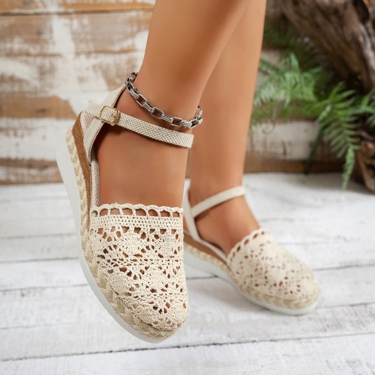 Damen geflochtene Espadrilles mit verstellbarem Riemen und rutschfester Sohle R&B