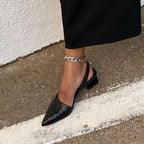 Damen Slingback-Pumps mit glänzendem Krokoprint und bequemer Blockabsatz R&B