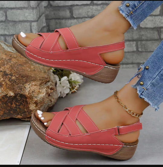 Damen Komfortable Wedge-Pantoletten mit verstellbaren Riemen R&B