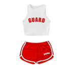 Damen Sportliches Zweiteiler Set mit cropped Tanktop und Shorts R&B