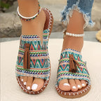 Damen Riemensandalen mit geflochtenem Muster und dekorativen Fransen R&B