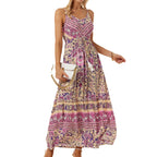 Damen Langes Sommerkleid mit buntem Blumenmuster und taillierbarem Bandeau R&B