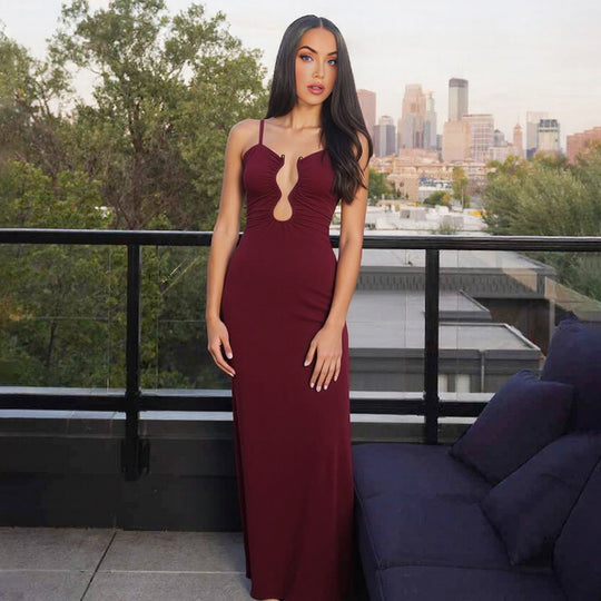 Damen Elegantes Maxikleid mit einzigartigem Schlüsselloch-Ausschnitt und figurschmeichelndem Schnitt R&B
