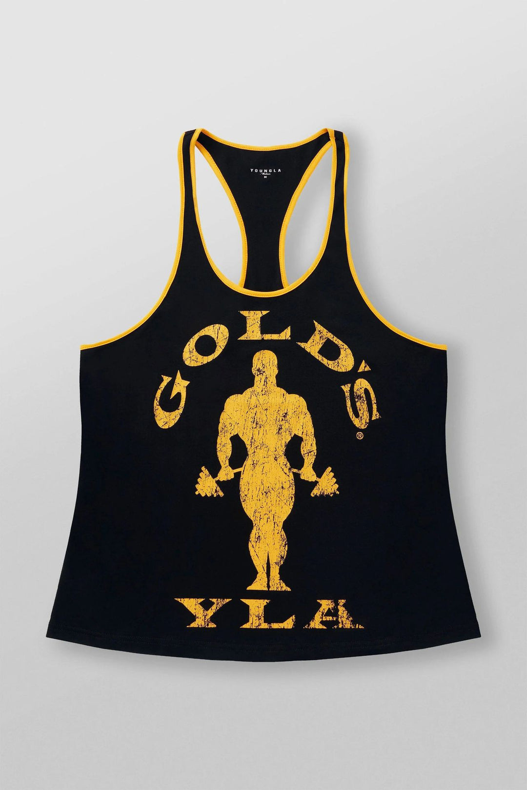 Herren nan athletisches Stringer Tanktop rückenfreier Schnitt mit Kontrastpaspel und Kraftsportmotiv R&B