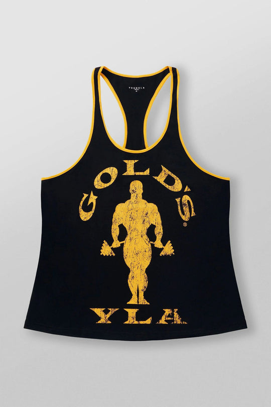 Herren nan athletisches Stringer Tanktop rückenfreier Schnitt mit Kontrastpaspel und Kraftsportmotiv R&B