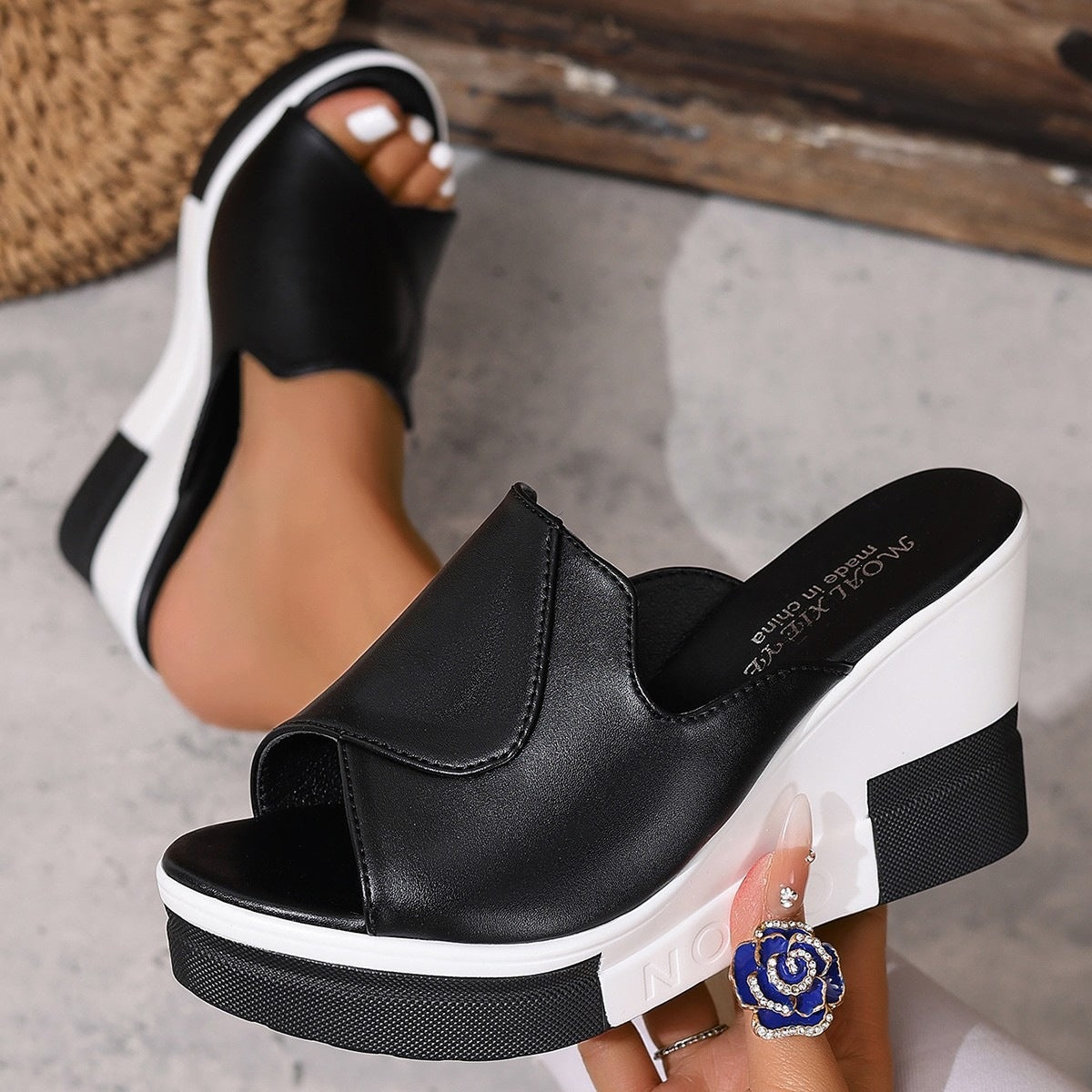 Damen Wedge-Pantoletten mit offener Zehenpartie R&B
