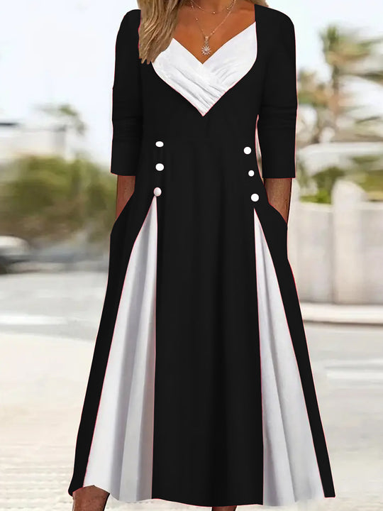 Damen Elegantes Midi-Kleid mit asymmetrischem Saum und stylischen Knopfdetails R&B