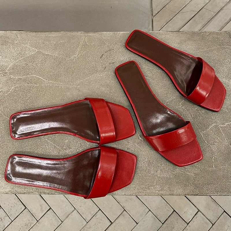 Damen Elegante und flache Sandalen mit breitem Riemendesign R&B