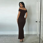 Damen Off-Shoulder Maxikleid mit elegantem Choker R&B