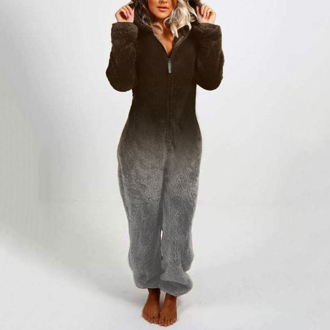 Damen Fleece-Einteiler mit Kapuze und Farbverlaufsdesign R&B