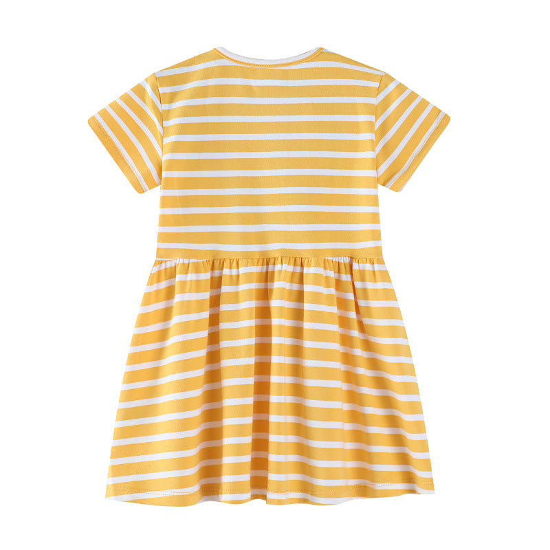 Mädchen Freizeitkleid mit gestreiftem Design und niedlichen Hasenapplikationen R&B