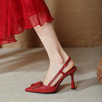 Damen Slingback-Pumps mit elegantem Kranz und schimmerndem Obermaterial