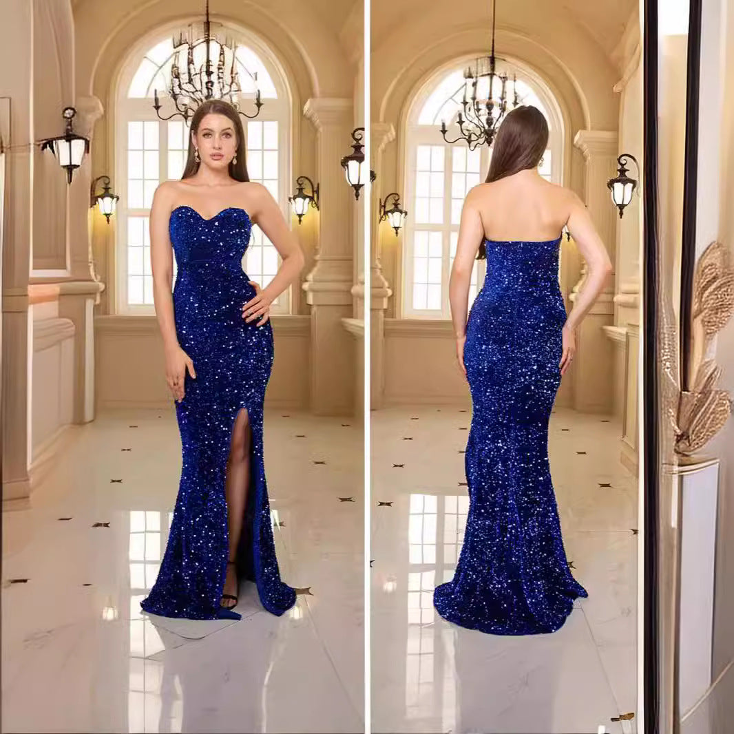 Damen glamouröses Abendkleid mit schulterfreiem Design und schimmernden Pailletten R&B