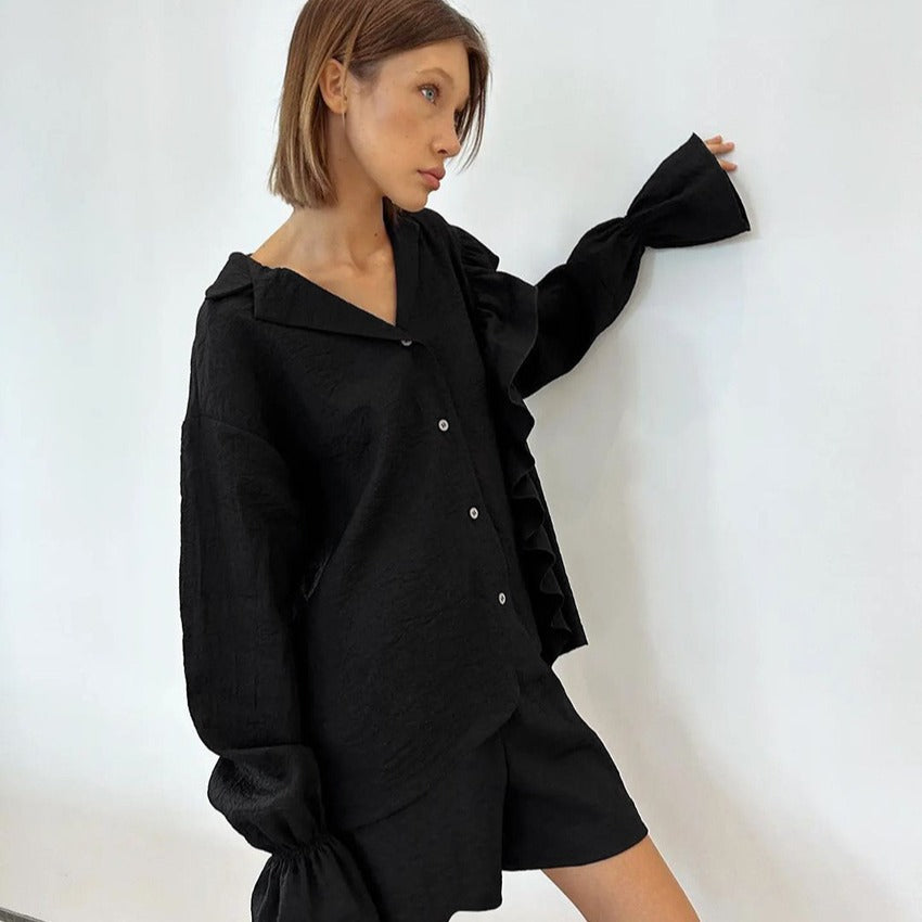 Damen Loungewear Set mit eleganten Rüschendetails R&B