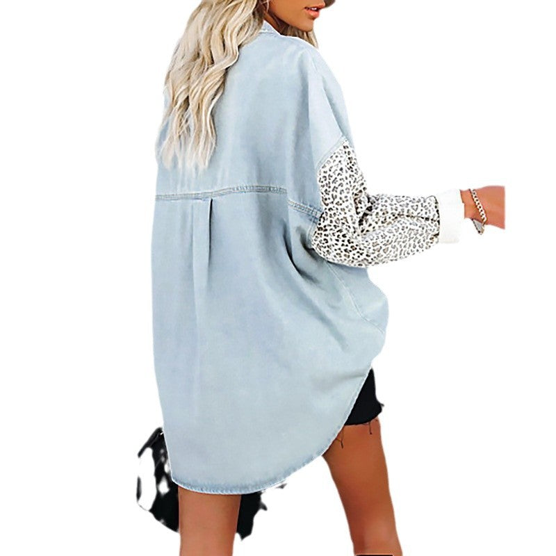 Damen Modische Hemdbluse mit Leopardenmustern und oversized Schnitt R&B