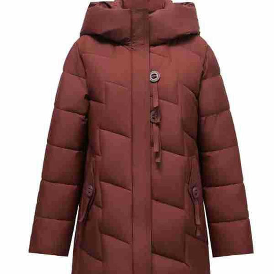 Damen modische gesteppte Winterjacke mit Kapuze und großen Taschen R&B