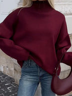 Damen Oversized Pullover mit hohem Kragen aus hochwertiger Baumwolle R&B