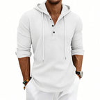 Herren nan lässiges Waffelstrick-Henley Kapuzenpullover mit Knopfleiste R&B