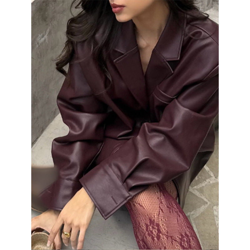 Damen Kunstlederjacke im modernen Oversize-Stil R&B