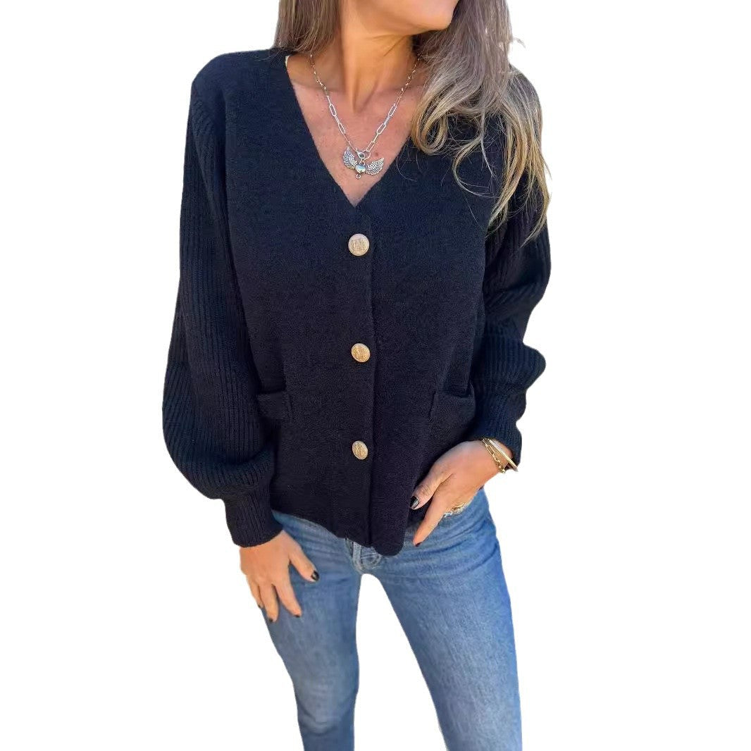 Damen Modische Strickjacke mit Knopfdetails und Taschen R&B