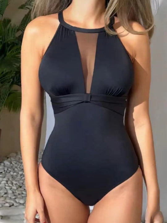 Damen Sportlicher Einteiler-Badeanzug mit raffinierter Mesh-Detail R&B