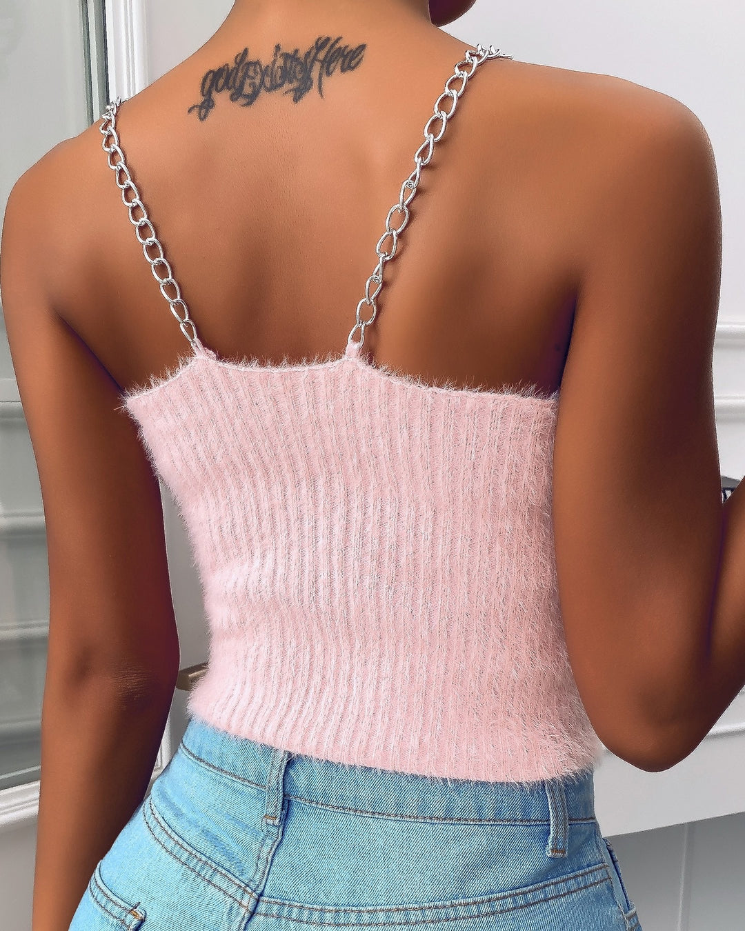 Damen cropped Top mit dekorativem Schmetterlings-Design und Kettenträger R&B