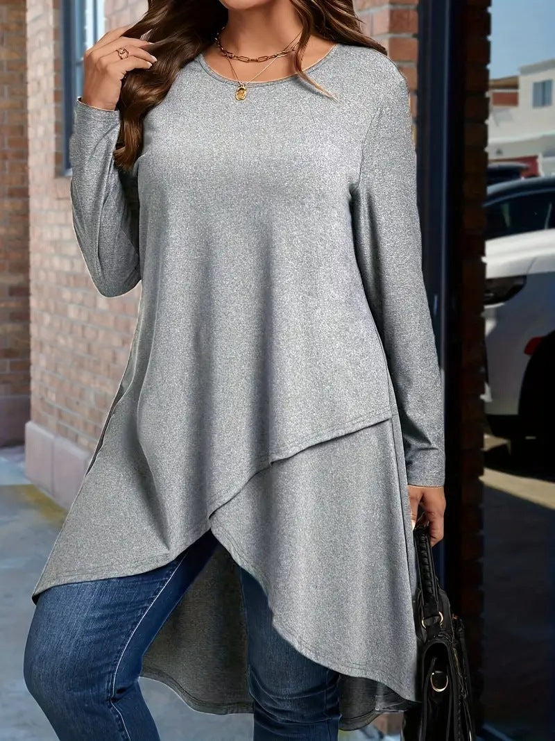 Damen asymmetrisches Langarmshirt mit elegantem Schnitt R&B