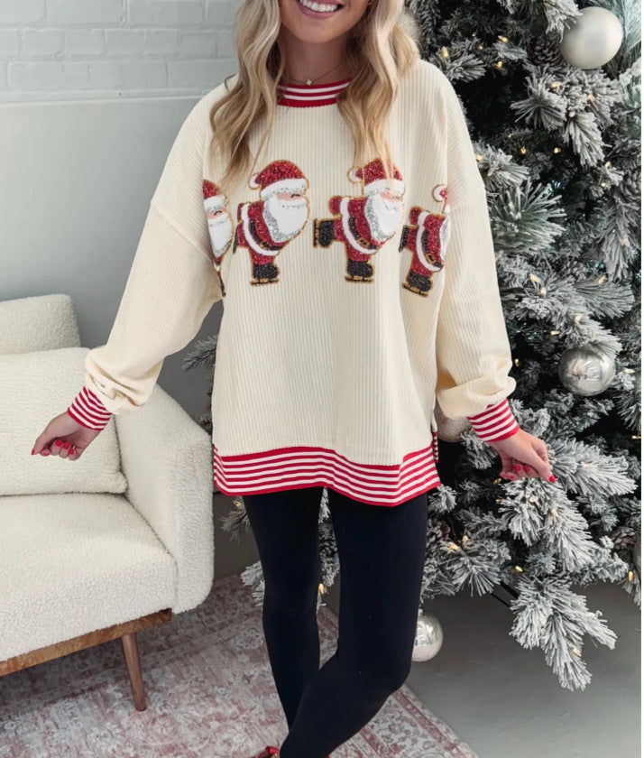 Damen Oversized Pullover mit festlichem Santa-Motiv R&B