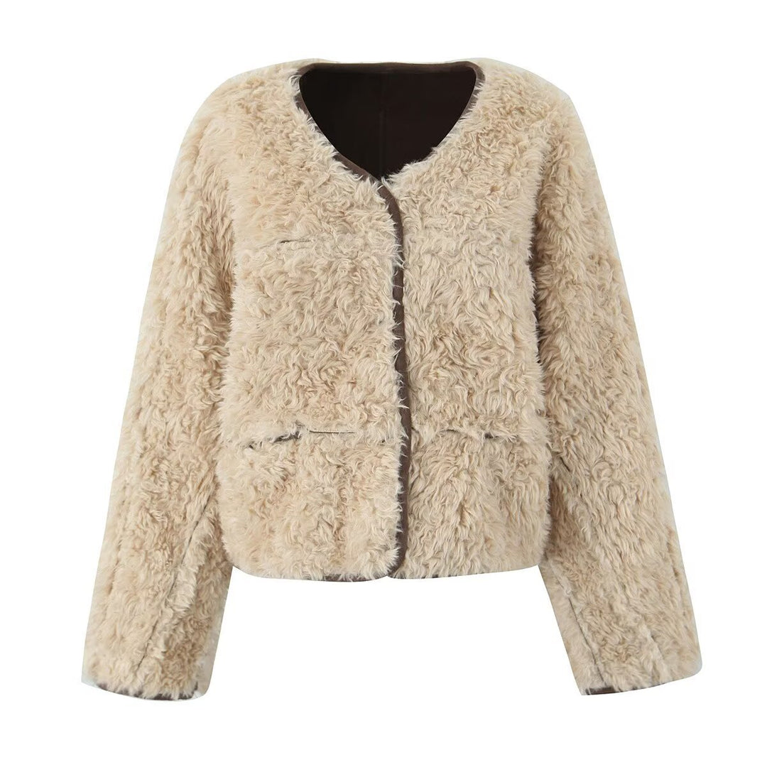 Damen Fuzzy Kurzjacke mit einzigartiger Struktur und lässigem Schnitt R&B