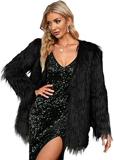 Damen Extravagante Kunstfelljacke mit flauschiger Textur R&B